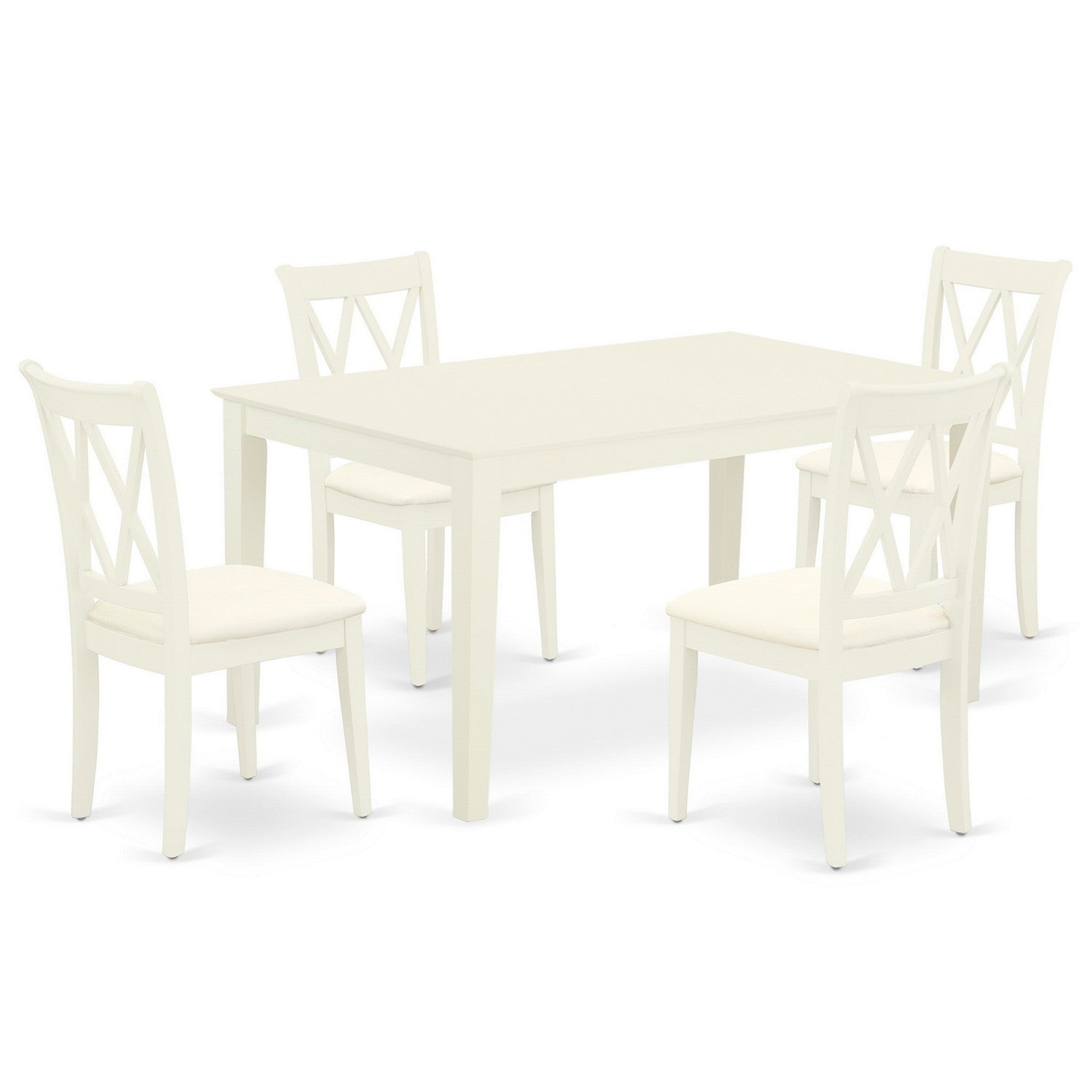 CACL5-LWH-C 5Pc Dining Set Includes a Rectangle Dinette Table and Four Double X Back Linen seat Kitchen Chairs, Linen White Finish