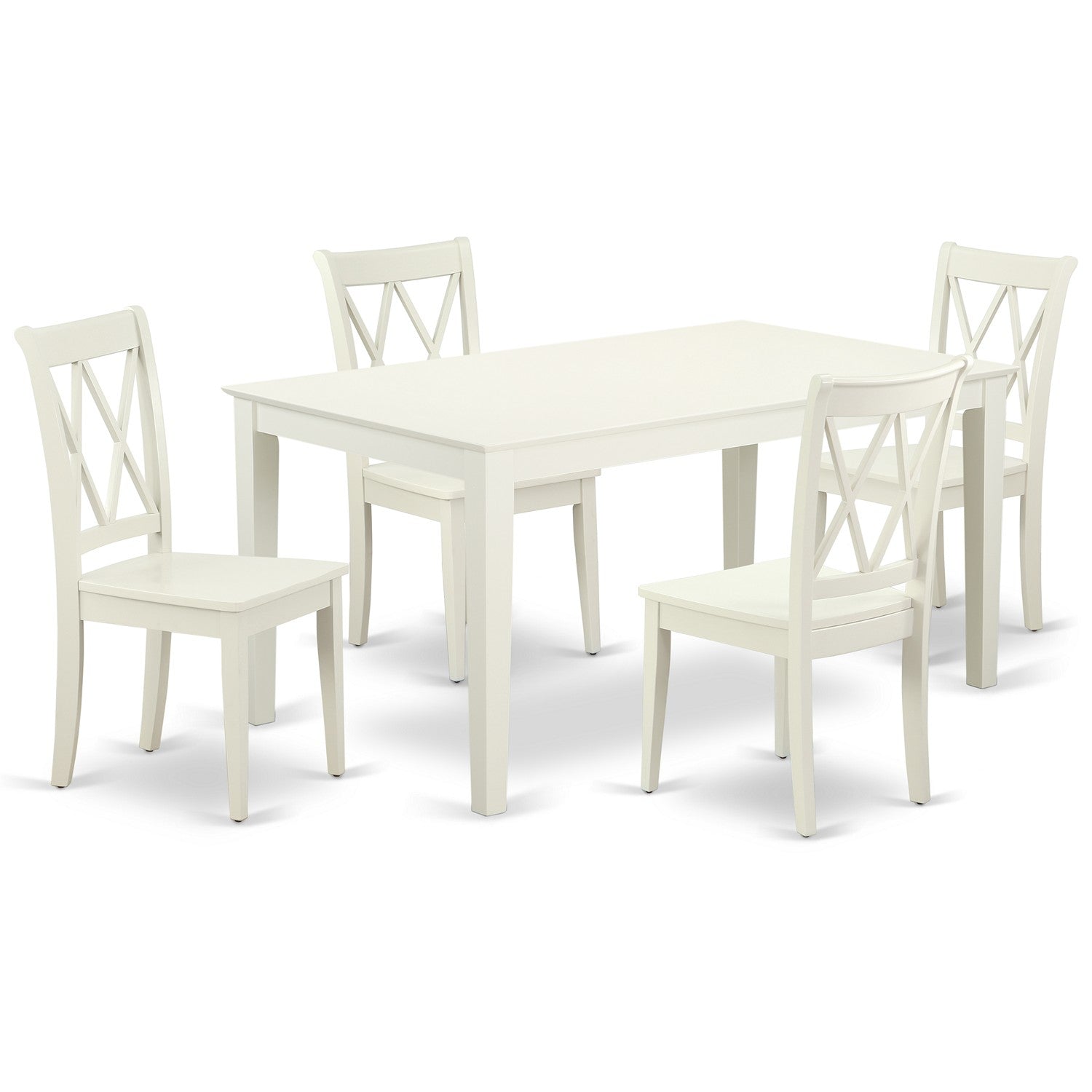 Juego de mesa de cocina de 5 piezas East West Furniture CACL5-LWH-W para 4 personas. Incluye una mesa de comedor rectangular y 4 sillas de madera maciza.