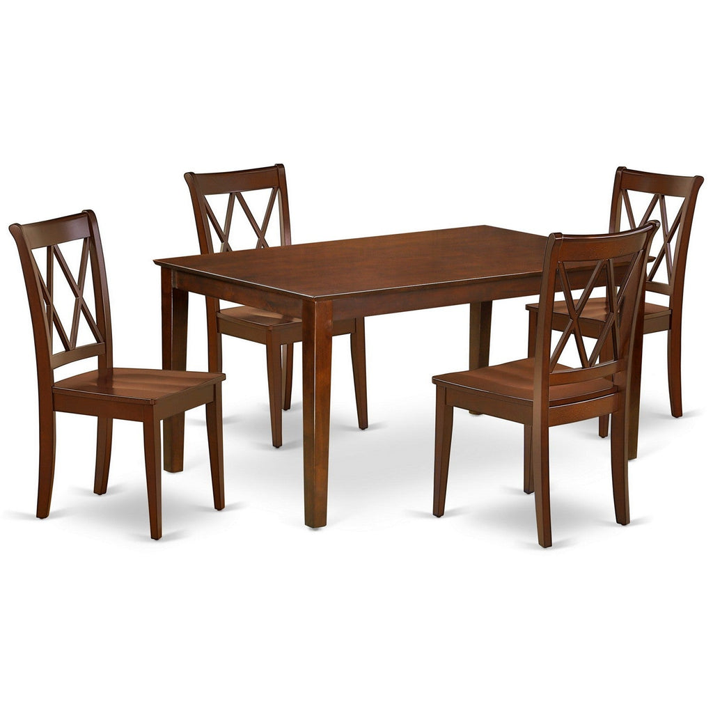 Juego de mesa de cocina de 5 piezas East West Furniture CACL5-MAH-W para 4 personas. Incluye una mesa de comedor rectangular y 4 sillas de comedor.