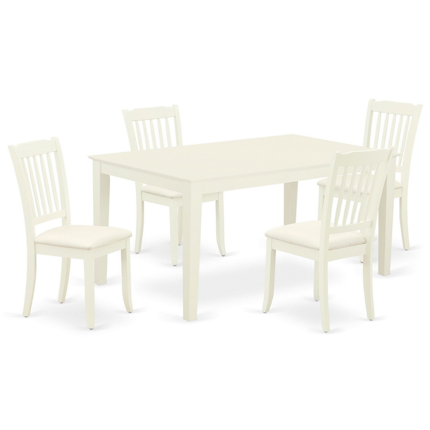 Juego de comedor de 5 piezas East West Furniture CADA5-LWH-C para 4 personas. Incluye una mesa de comedor rectangular y 4 sillas de comedor de cocina de tela de lino.