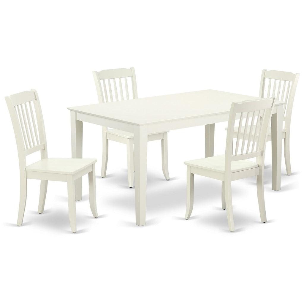 East West Furniture CADA5-LWH-W 5 Piece Dining Set Includes a Rectangle Dinner Table and 4 Kitchen Dining Chairs, 36x60 Inch, Linen White