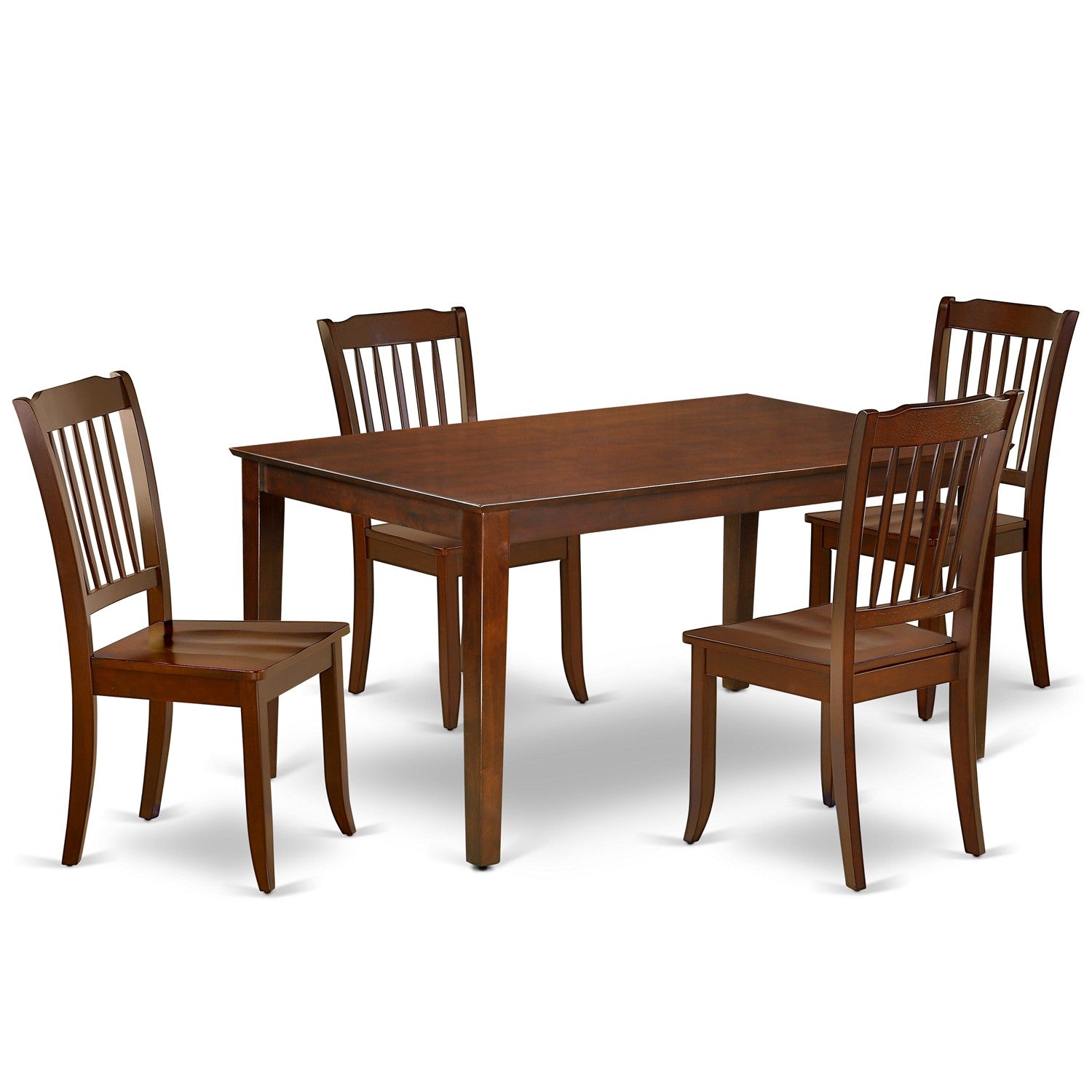 Juego de mesa de comedor moderna de 5 piezas East West Furniture CADA5-MAH-W. Incluye una mesa rectangular de madera y 4 sillas de comedor de cocina.