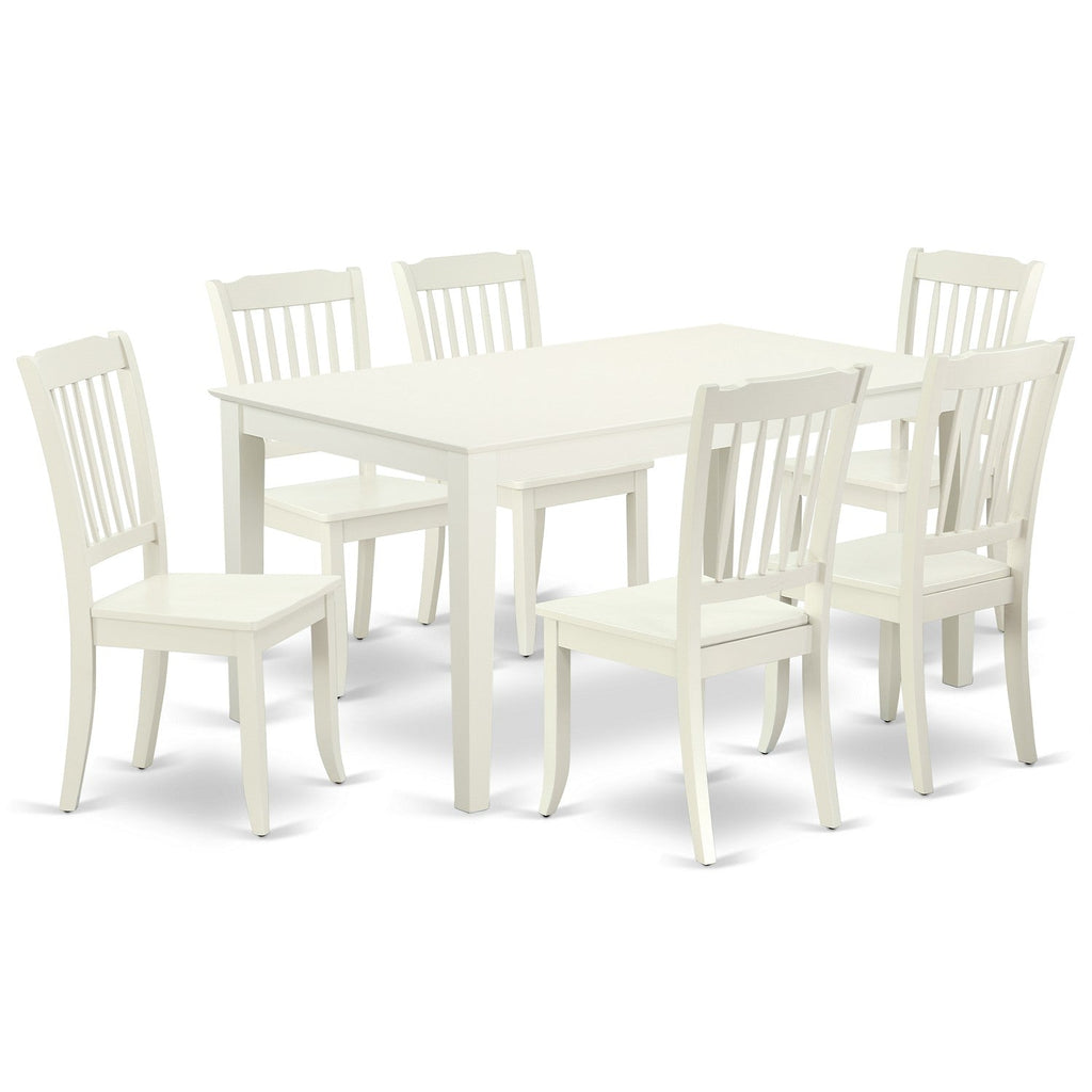 East West Furniture CADA7-LWH-W 7 Piece Kitchen Table Set Consist of a Rectangle Dining Table and 6 Dining Chairs