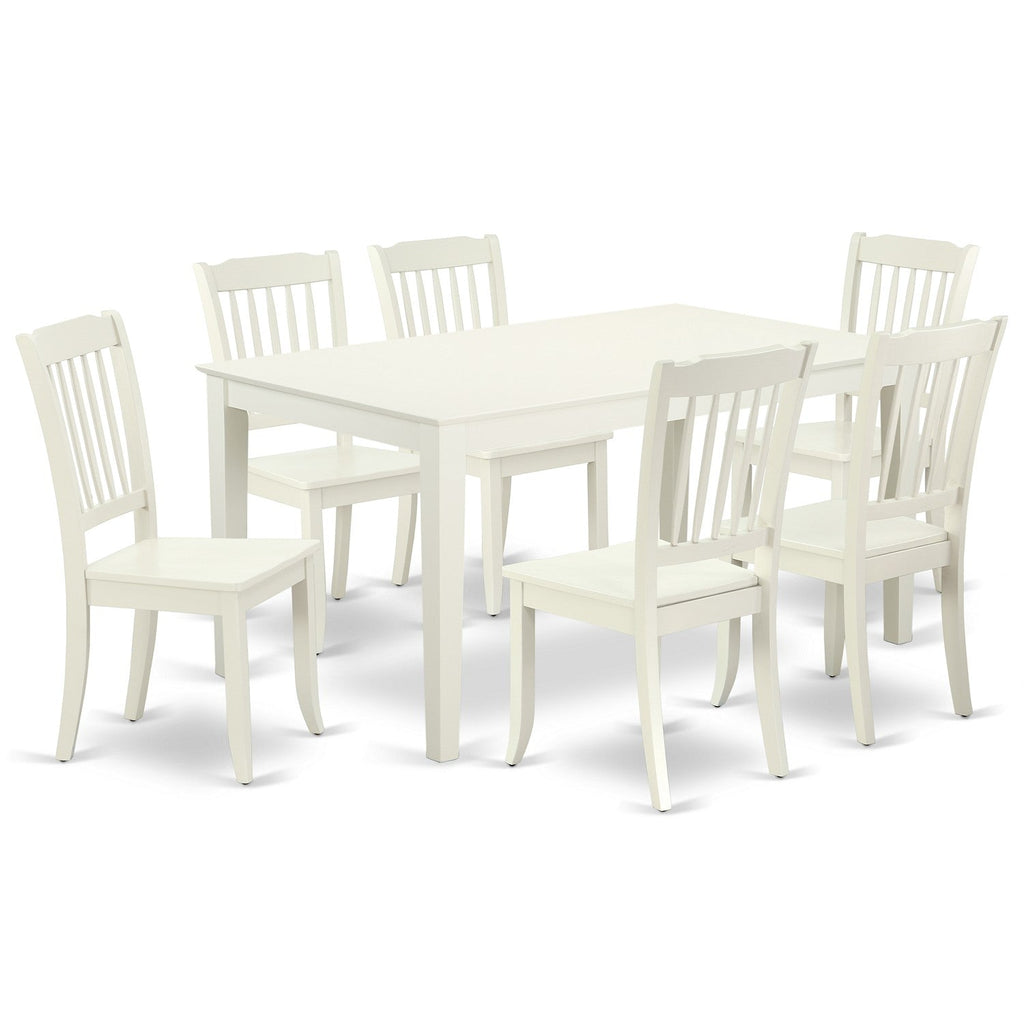 East West Furniture CADA7-LWH-W 7 Piece Kitchen Table Set Consist of a Rectangle Dining Table and 6 Dining Chairs, 36x60 Inch, Linen White