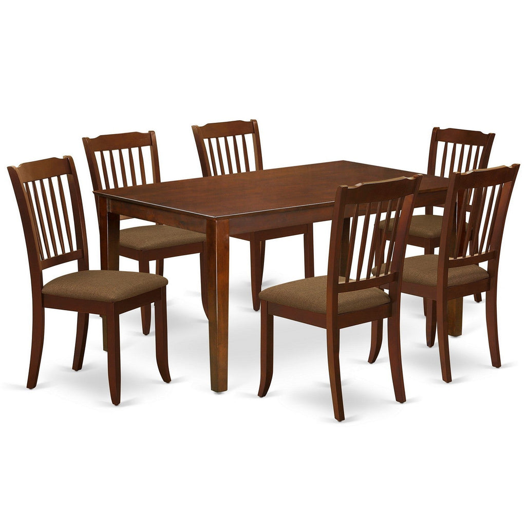 East West Furniture CADA7-MAH-C 7 Piece Dining Room Furniture Set Consist of a Rectangle Kitchen Table and 6 Linen Fabric Upholstered Dining Chairs