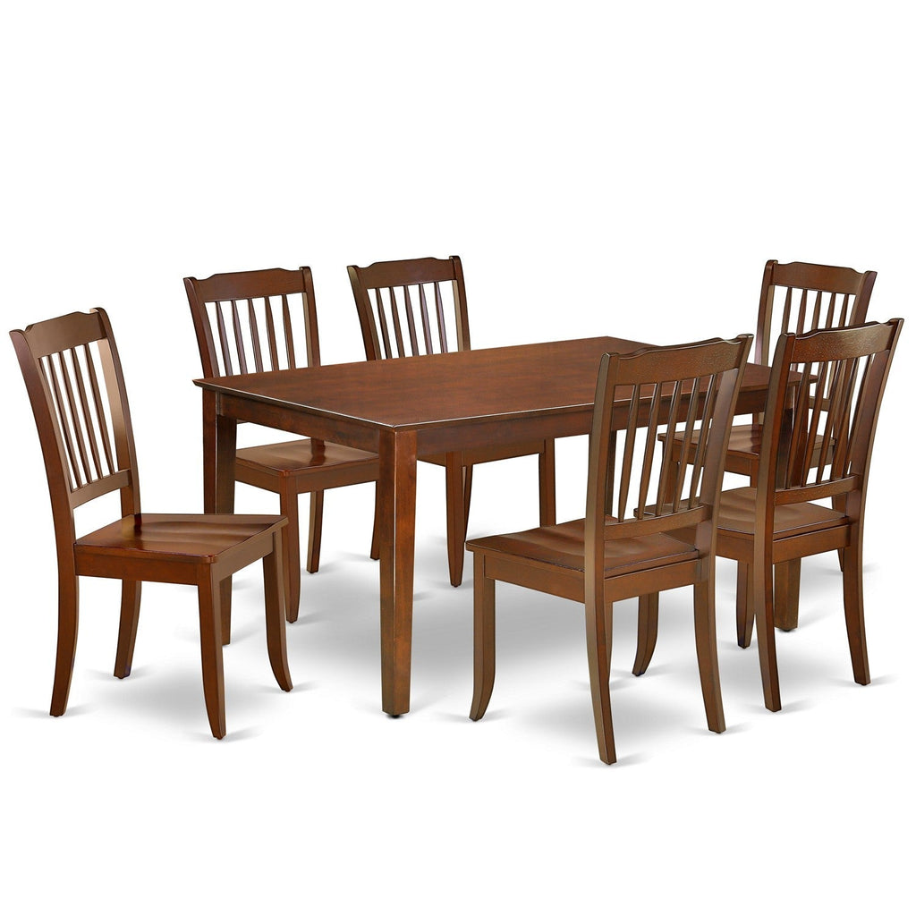 East West Furniture CADA7-MAH-W 7 Piece Dining Room Table Set Consist of a Rectangle Kitchen Table and 6 Dining Chairs