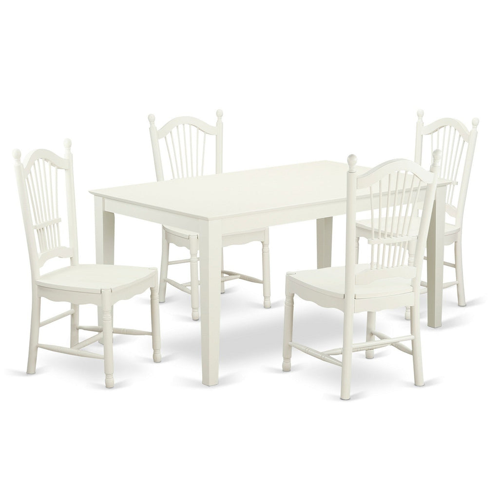 East West Furniture CADO5-LWH-W 5 Piece Dining Set Includes a Rectangle Dinner Table and 4 Kitchen Dining Chairs