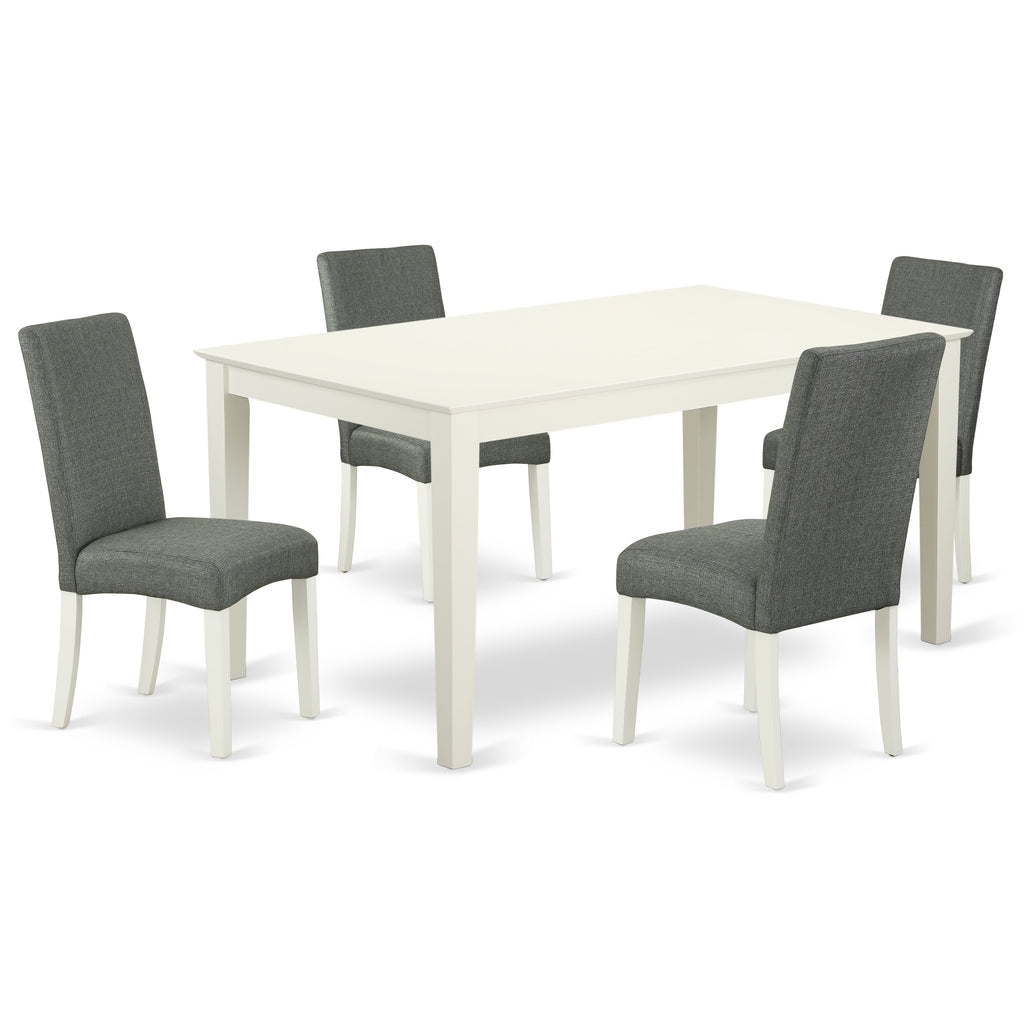 Juego de mesa de comedor de 5 piezas para 4 personas East West Furniture CADR5-LWH-07. Incluye una mesa de cocina rectangular y 4 sillas de comedor Parsons de tela de lino gris.