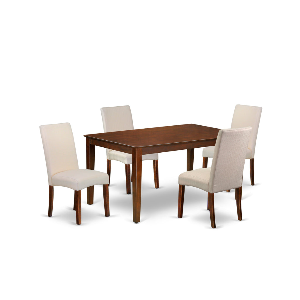 East West Furniture CADR5-MAH-01 5 Piece Modern Dining Table Set Includes a Rectangle Wooden Table and 4 Cream Linen Fabric Upholstered Chairs