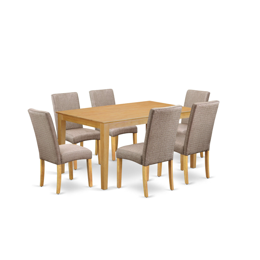 East West Furniture CADR7-OAK-16 7 Piece Dining Room Table Set Consist of a Rectangle Kitchen Table and 6 Dark Khaki Linen Fabric Parson Dining Chairs