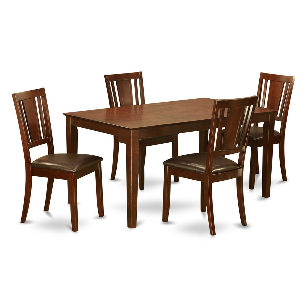 East West Furniture CADU5-MAH-LC 5 Piece Dining Room Table Set Includes a Rectangle Wooden Table and 4 Faux Leather Kitchen Dining Chairs