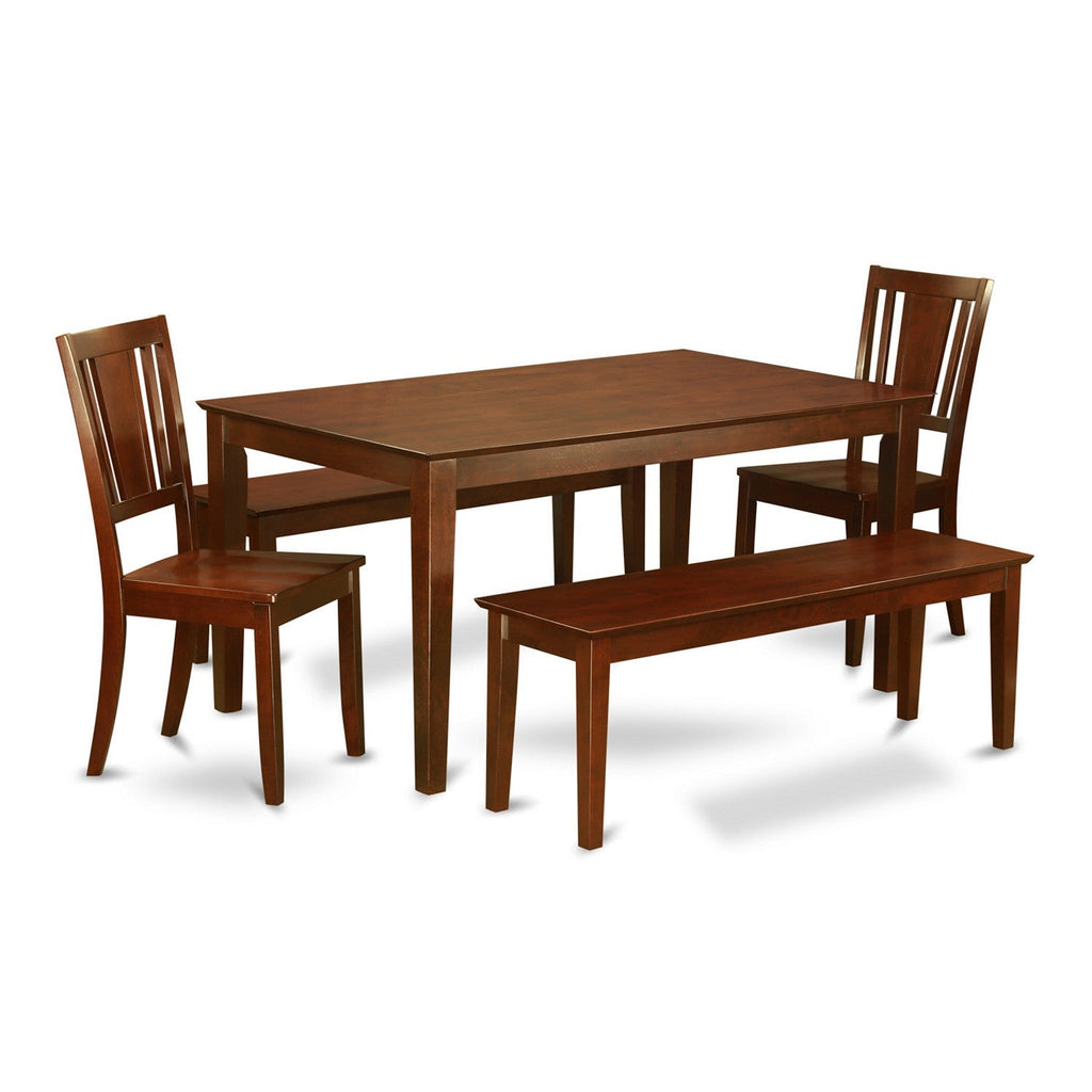 East West Furniture CADU5C-MAH-W 5 Piece Dining Table Set for 4 Includes a Rectangle Kitchen Table and 2 Dining Chairs with 2 Benches