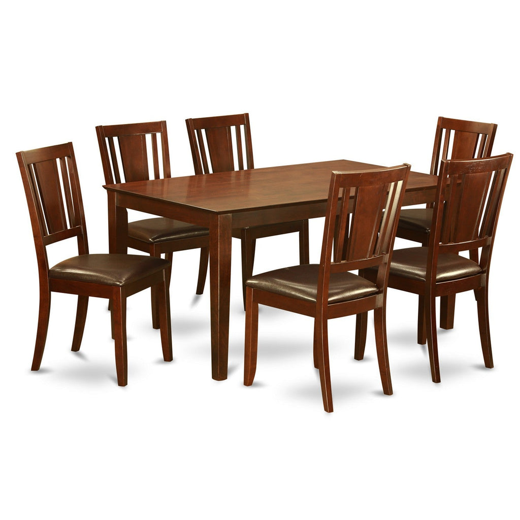 East West Furniture CADU7-MAH-LC 7 Piece Kitchen Table & Chairs Set Consist of a Rectangle Dining Room Table and 6 Faux Leather Upholstered Dining Chairs