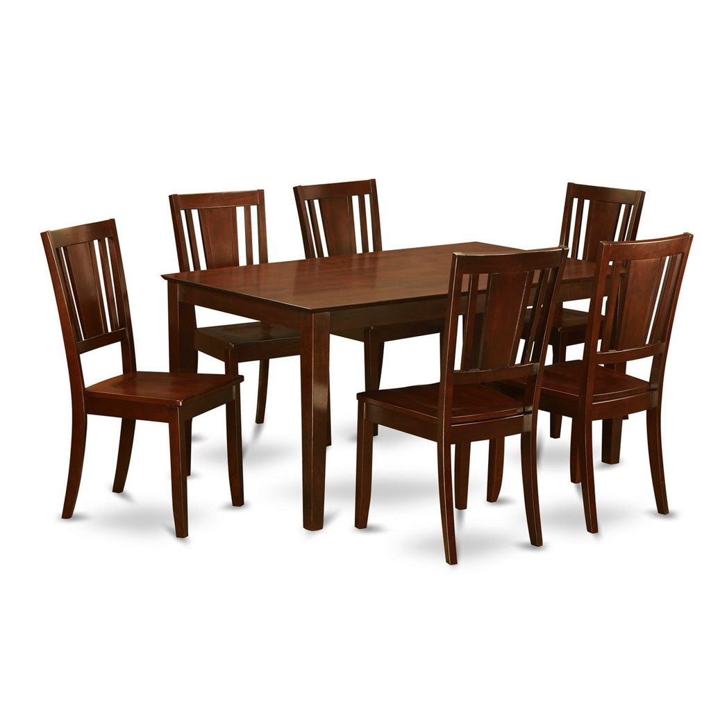 East West Furniture CADU7-MAH-W 7 Piece Dining Table Set Consist of a Rectangle Dining Room Table and 6 Wooden Seat Chairs