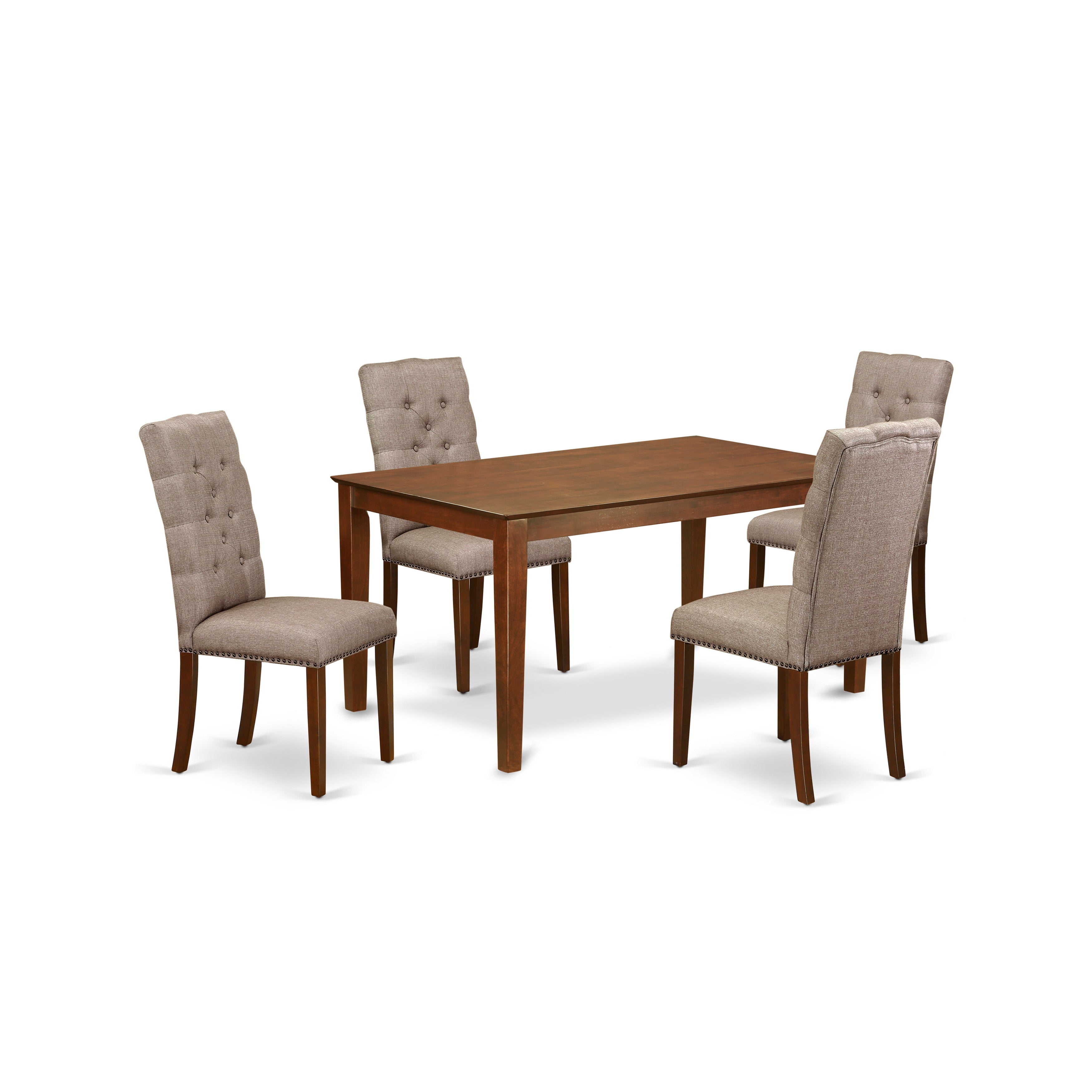 East West Furniture CAEL5-MAH-16 5-Piece Rectangular Dining Table Set Included a Kitchen Table & 4 Modern Dining Chairs, Dark Khaki Linen Fabric Parsons Dining Chairs Seat with Rubber Wood Legs, Mahogany Finish