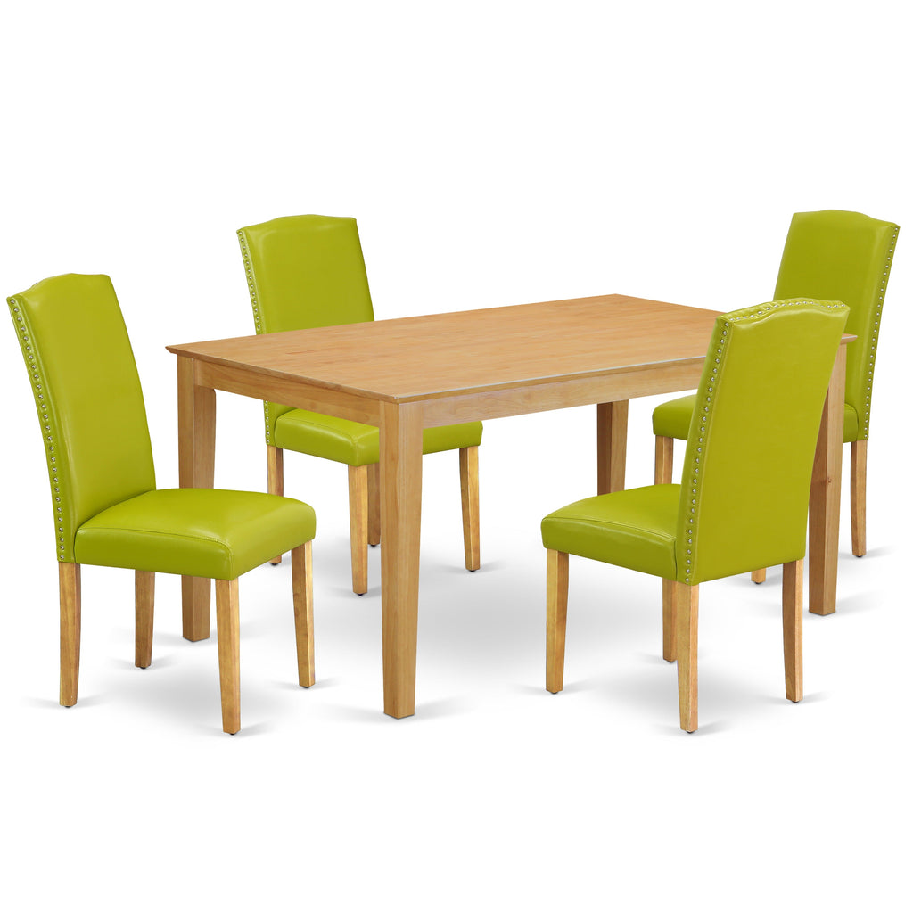 East West Furniture CAEN5-OAK-51 5 Piece Dining Room Furniture Set Includes a Rectangle Dining Table and 4 Autumn Green Faux Leather Upholstered Chairs