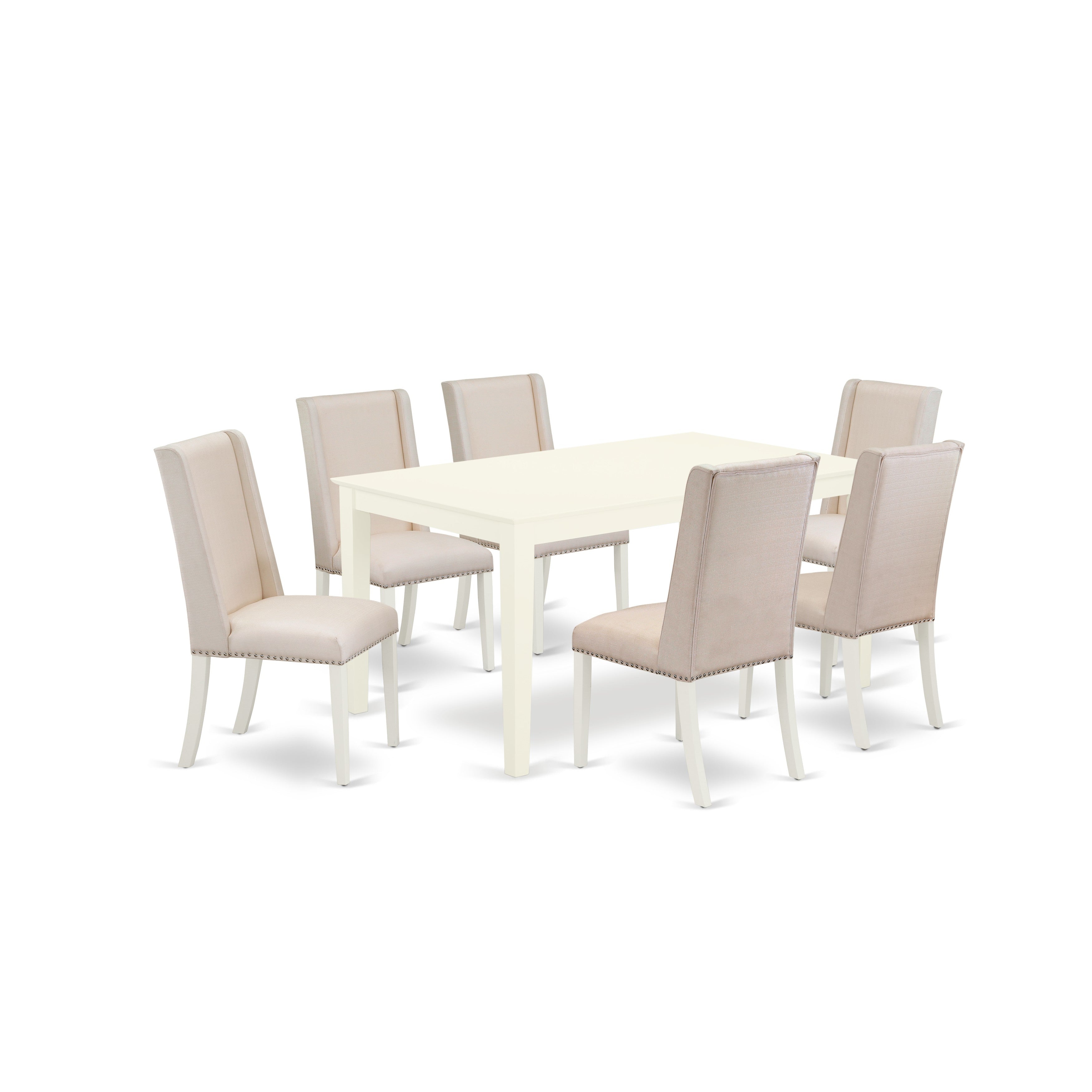 East West Furniture CAFL7-LWH-01 7-Piece dinette set- 6 upholstered dining chairs and small table hardwood structure - High back & Linen White Finish