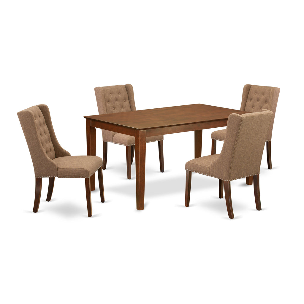 East West Furniture CAFO5-MAH-47 5 Piece Kitchen Table & Chairs Set Includes a Rectangle Dining Room Table and 4 Light Sable Linen Fabric Upholstered Chairs