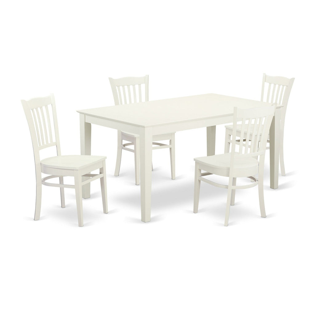 East West Furniture CAGR5-LWH-W 5 Piece Dining Set Includes a Rectangle Dining Room Table and 4 Kitchen Chairs, 36x60 Inch, Linen White