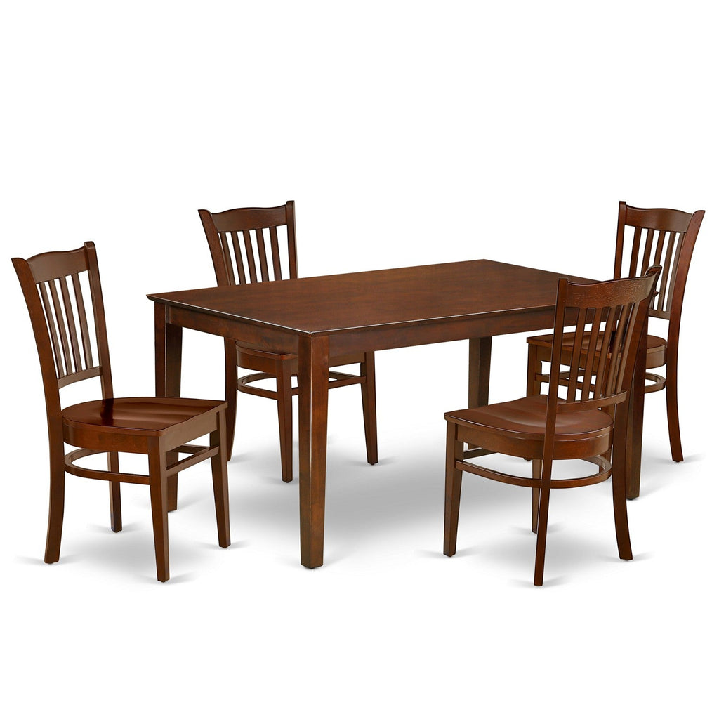 Juego de comedor East West Furniture CAGR5-MAH-W de 5 piezas para 4 personas. Incluye una mesa de comedor rectangular y 4 sillas de comedor.