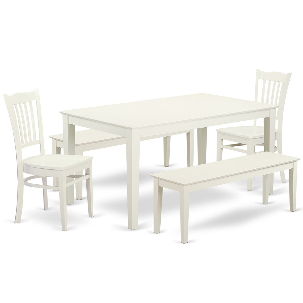 Juego de mesa de comedor East West Furniture CAGR5C-LWH-W de 5 piezas para 4 personas. Incluye una mesa de cocina rectangular y 2 sillas de comedor con 2 bancos.