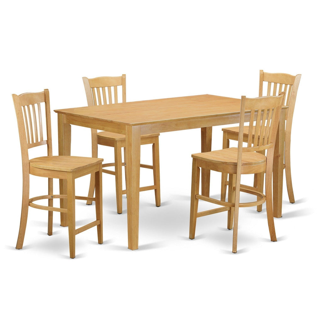 Juego de comedor de 5 piezas East West Furniture CAGR5H-OAK-W con altura de mostrador. Incluye una mesa de comedor rectangular y 4 sillas de comedor de cocina.