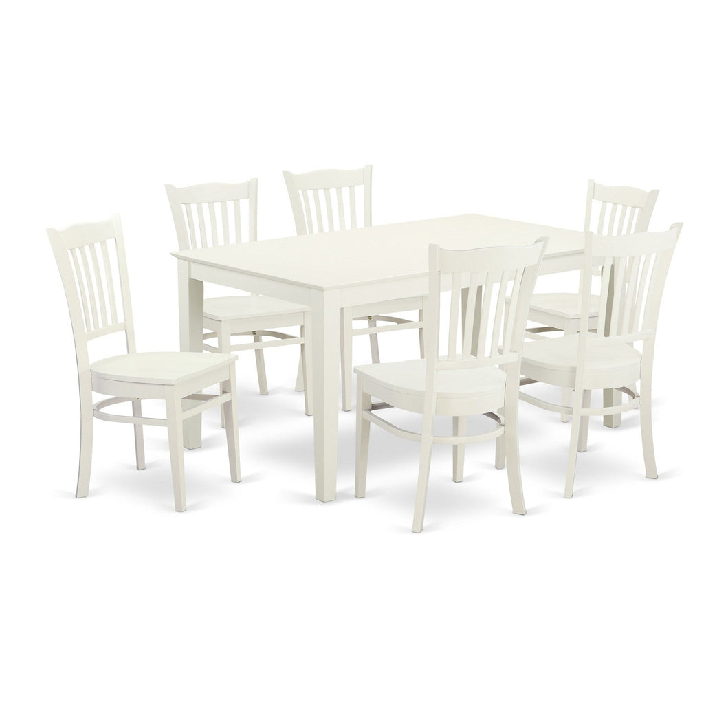 East West Furniture CAGR7-LWH-W 7 Piece Dining Room Furniture Set Consist of a Rectangle Dining Table and 6 Wood Seat Chairs