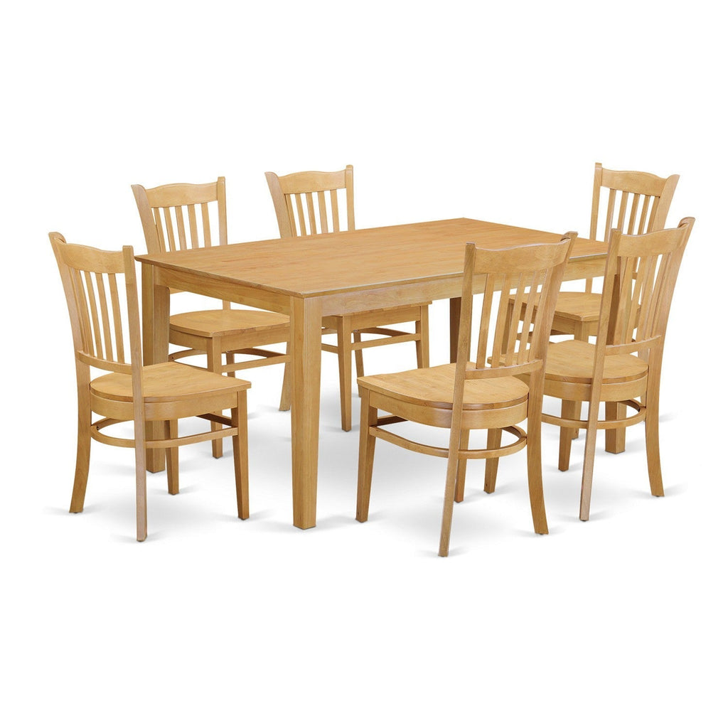 Juego de mesa de cocina de 7 piezas CAGR7-OAK-W de East West Furniture: mesa de comedor rectangular y 6 sillas de comedor.