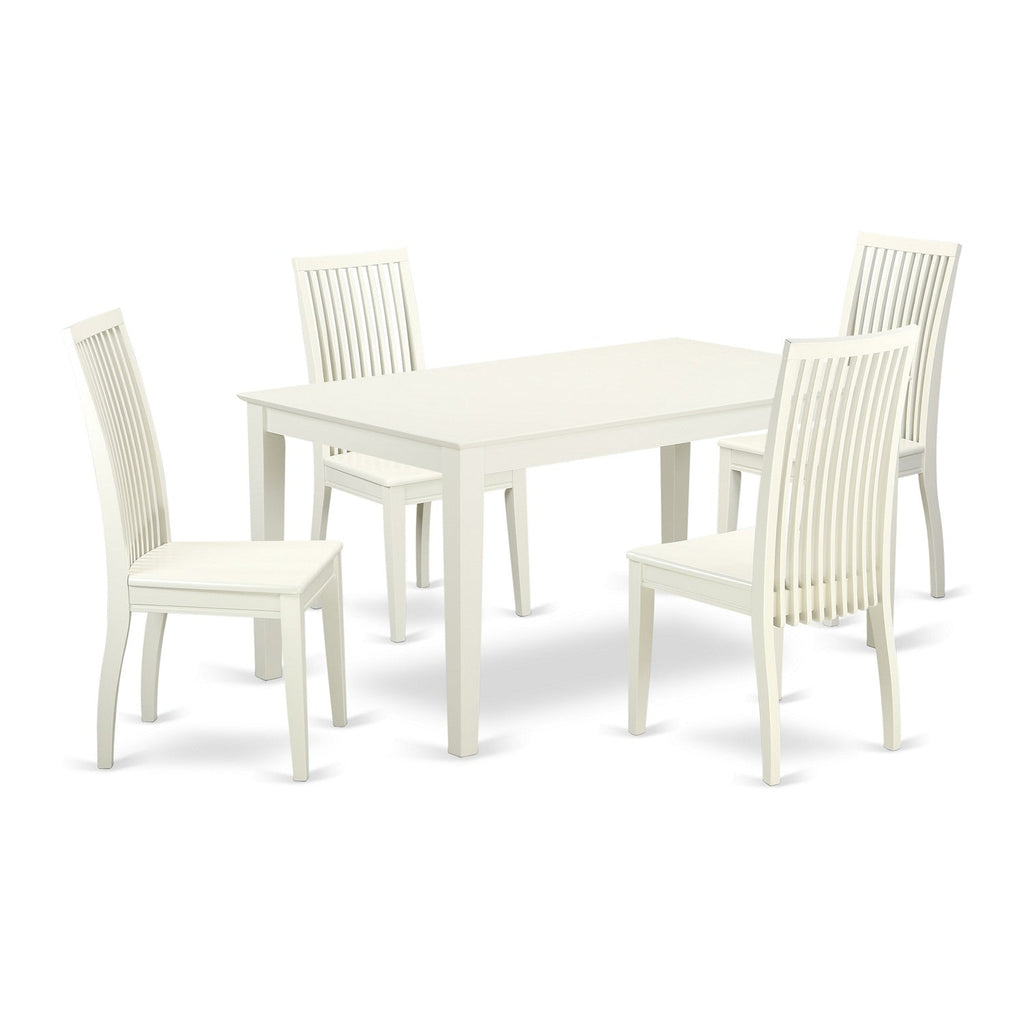 East West Furniture CAIP5-LWH-W 5 Piece Dining Set Includes a Rectangle Dinner Table and 4 Kitchen Dining Chairs