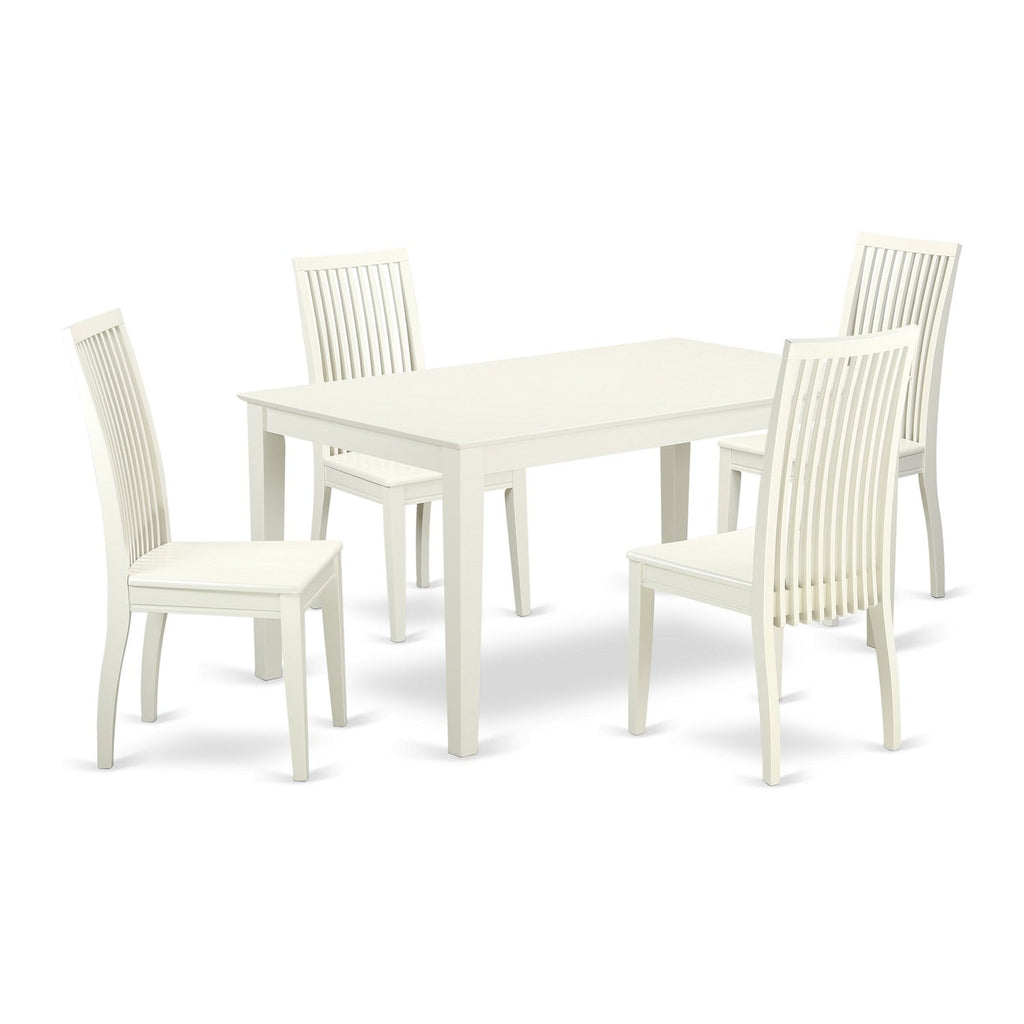 East West Furniture CAIP5-LWH-W 5 Piece Dining Set Includes a Rectangle Dinner Table and 4 Kitchen Dining Chairs, 36x60 Inch, Linen White