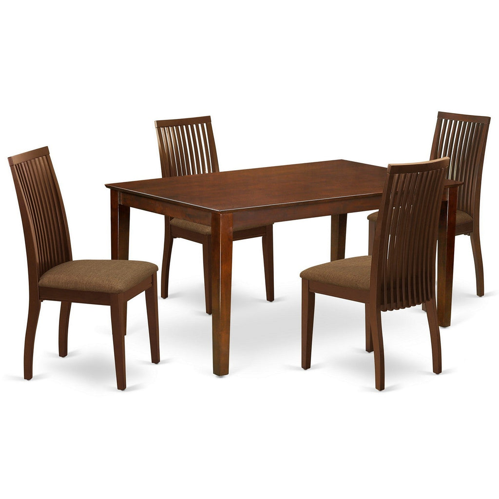 East West Furniture CAIP5-MAH-C 5 Piece Kitchen Table & Chairs Set Includes a Rectangle Dining Table and 4 Linen Fabric Dining Room Chairs