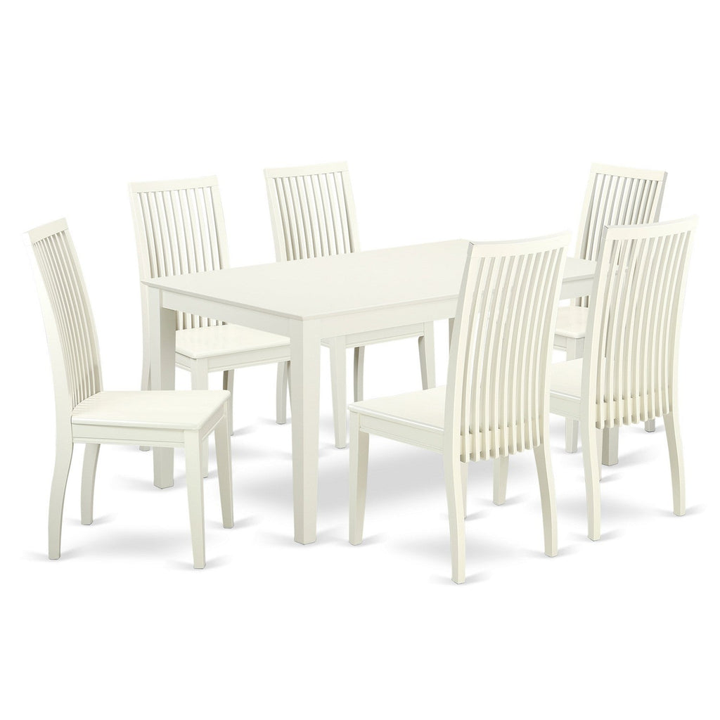 East West Furniture CAIP7-LWH-W 7 Piece Modern Dining Table Set Consist of a Rectangle Wooden Table and 6 Dining Room Chairs, 36x60 Inch, Linen White