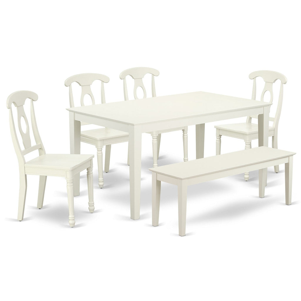 East West Furniture CAKE6-LWH-W 6 Piece Kitchen Table & Chairs Set Contains a Rectangle Dining Room Table and 4 Dining Chairs with a Bench