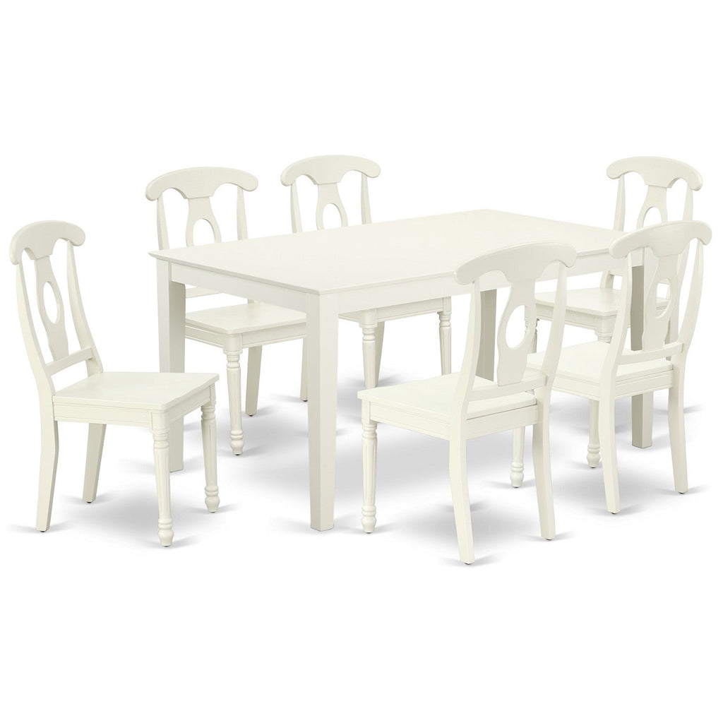 East West Furniture CAKE7-LWH-W 7 Piece Dining Room Table Set Consist of a Rectangle Kitchen Table and 6 Dining Chairs
