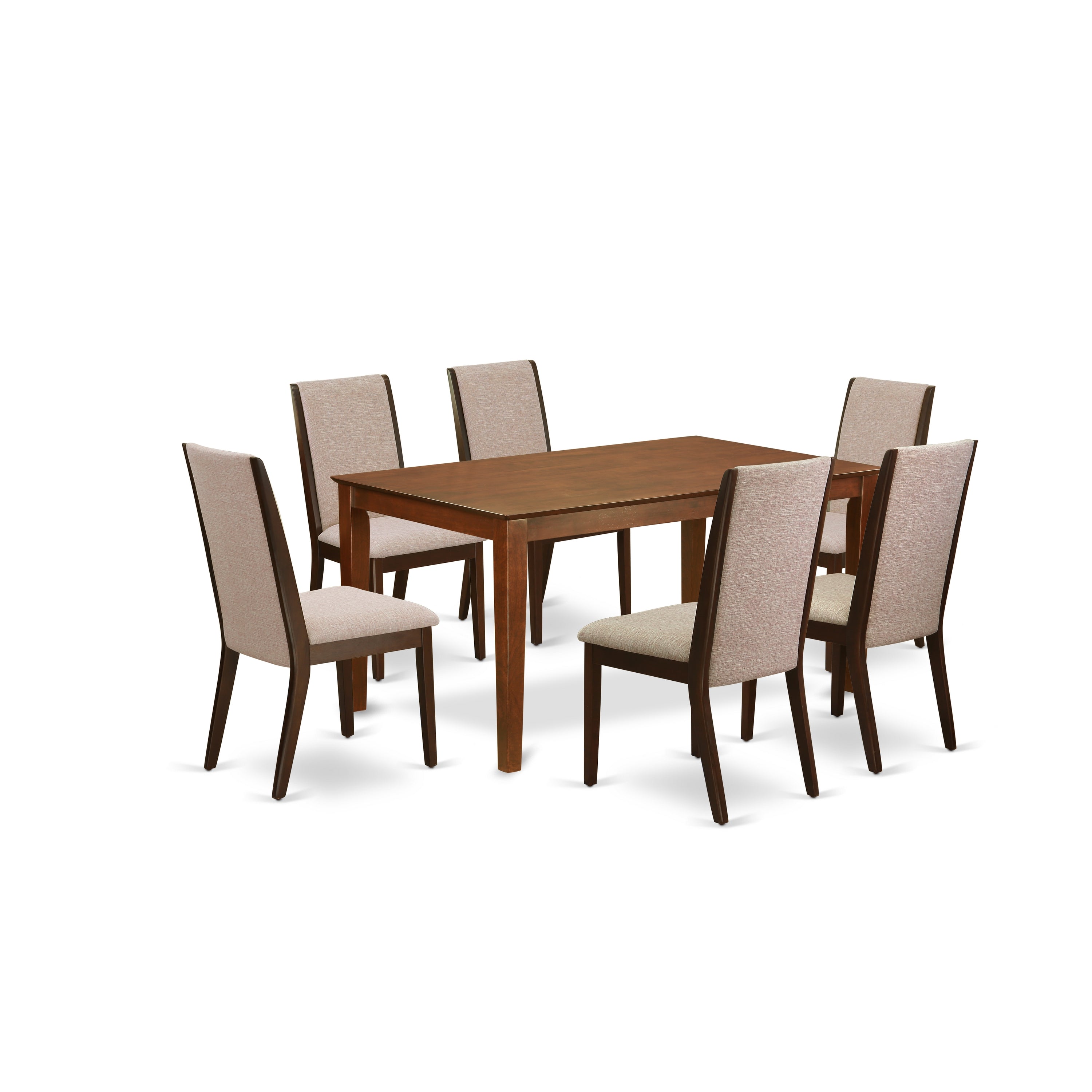 East West Furniture CALA7-MAH-04 7-Piece Kitchen Table Set- 6 Parson Dining Chairs and Rectangular Table Hardwood Frame -High Back & Mahogany Finish