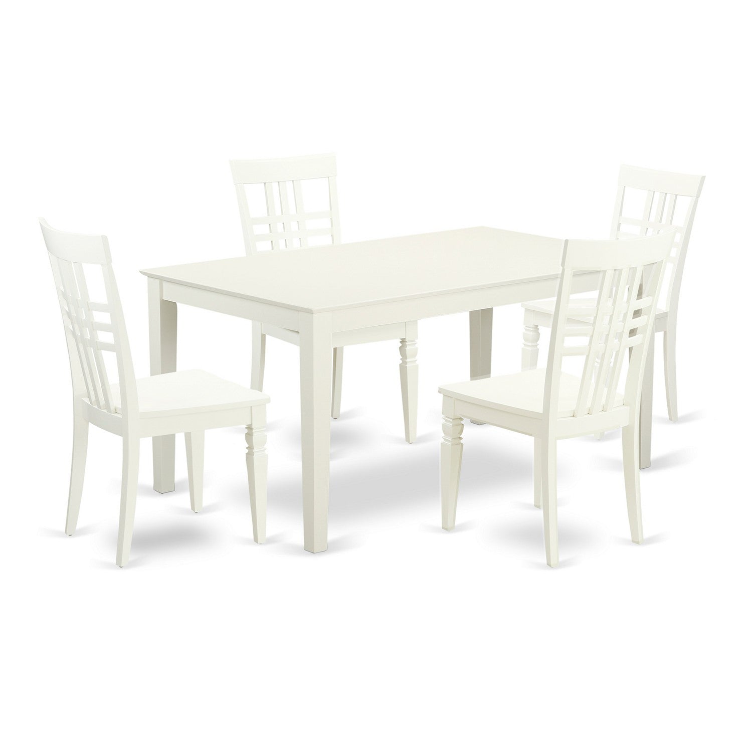 Juego de mesa de comedor moderna de 5 piezas CALG5-LWH-W de East West Furniture. Incluye una mesa rectangular de madera y 4 sillas de comedor de cocina.
