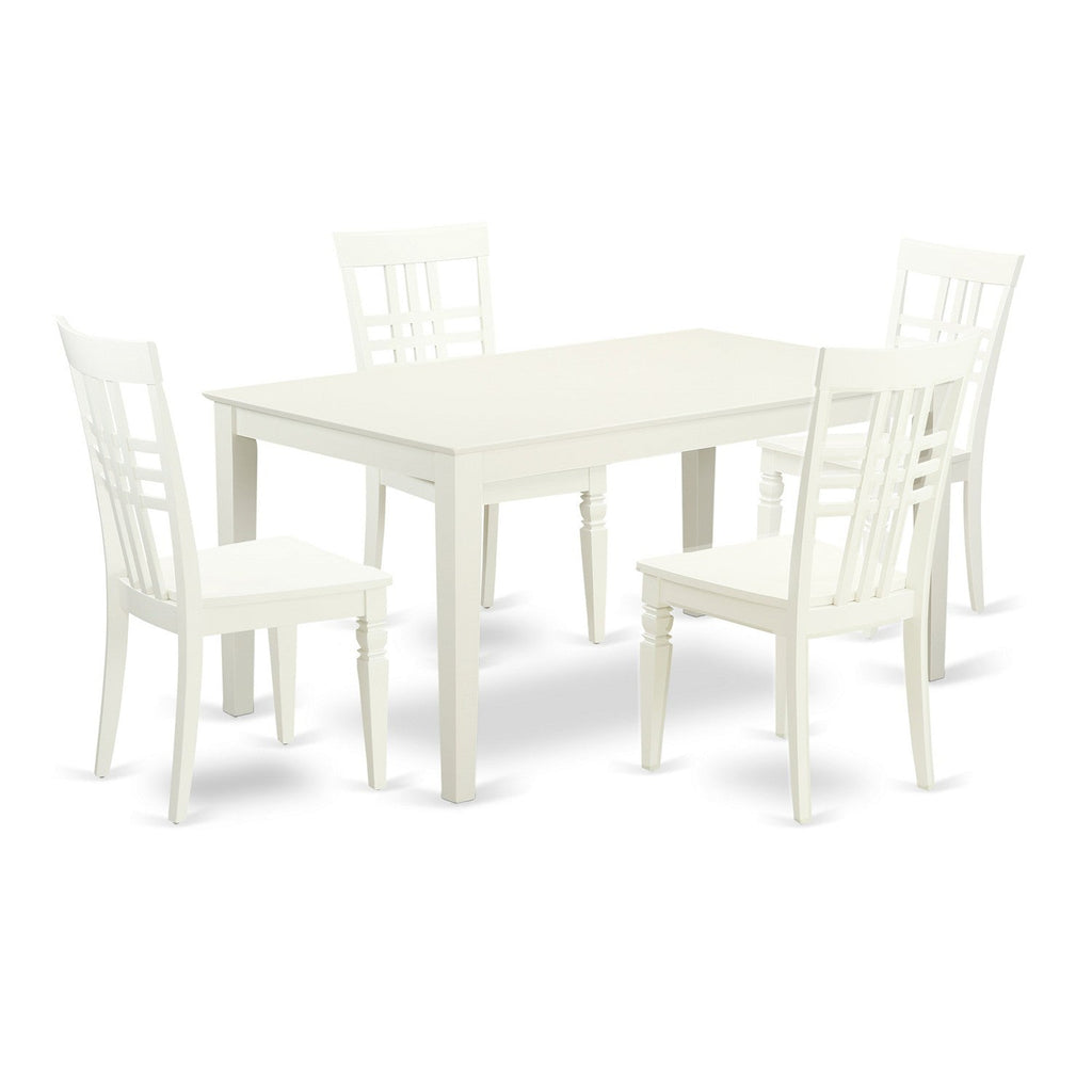 East West Furniture CALG5-LWH-W 5 Piece Modern Dining Table Set Includes a Rectangle Wooden Table and 4 Kitchen Dining Chairs, 36x60 Inch, Linen White