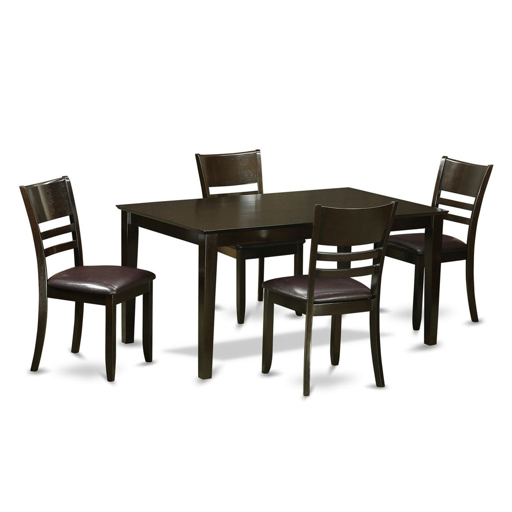 East West Furniture CALY5-CAP-LC 5 Piece Dining Set Includes a Rectangle Dinner Table and 4 Faux Leather Kitchen Dining Chairs