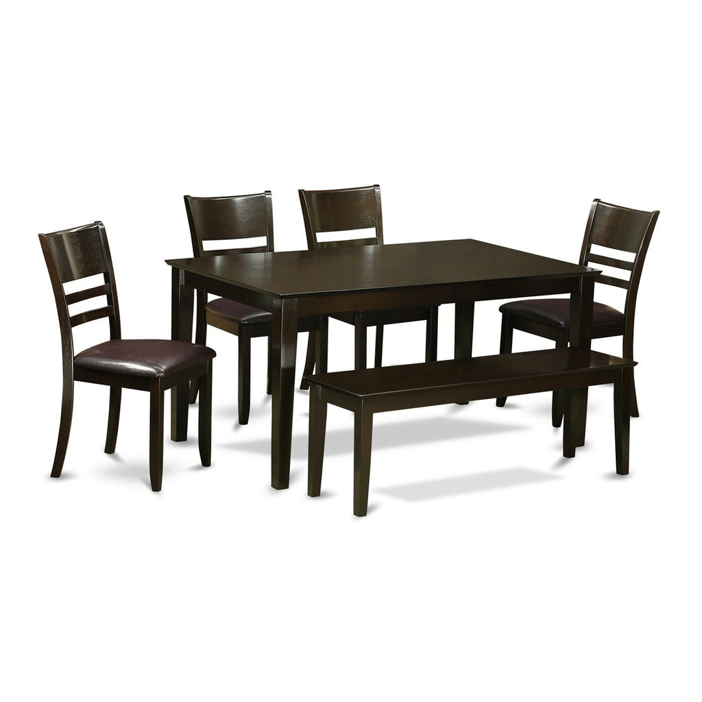 East West Furniture CALY6-CAP-LC 6 Piece Dining Set Contains a Rectangle Dining Room Table and 4 Faux Leather Kitchen Chairs with a Bench