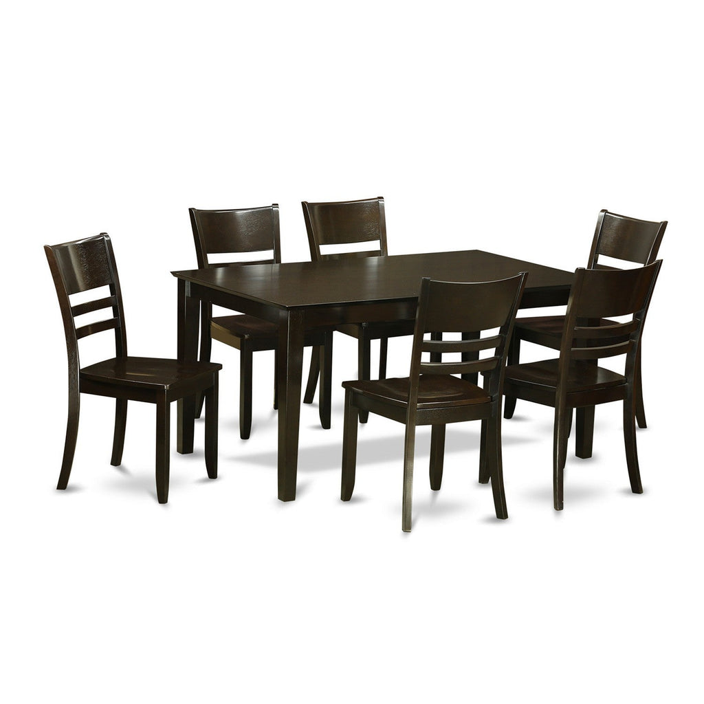 East West Furniture CALY7-CAP-W 7 Piece Modern Dining Table Set Consist of a Rectangle Wooden Table and 6 Dining Room Chairs