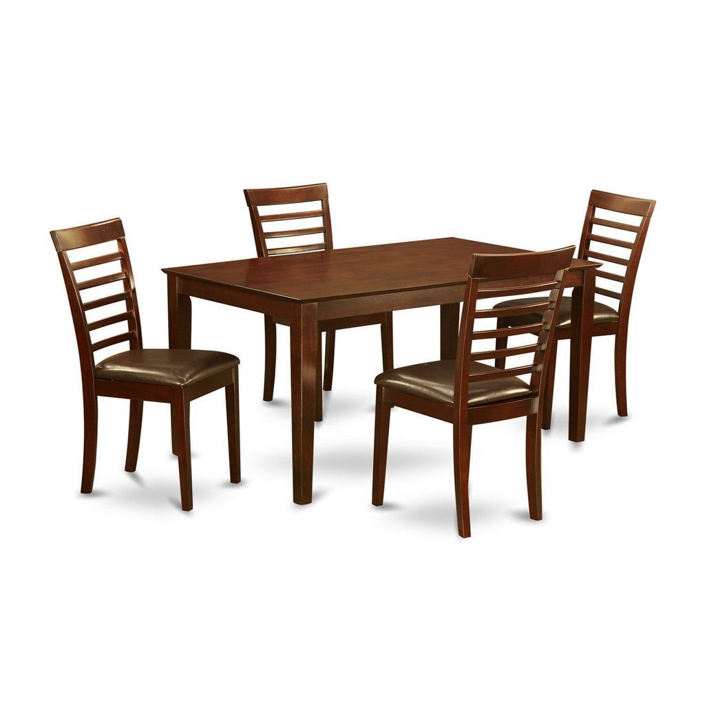 East West Furniture CAML5-MAH-LC 5 Piece Dining Set Includes a Rectangle Dinner Table and 4 Faux Leather Kitchen Dining Chairs