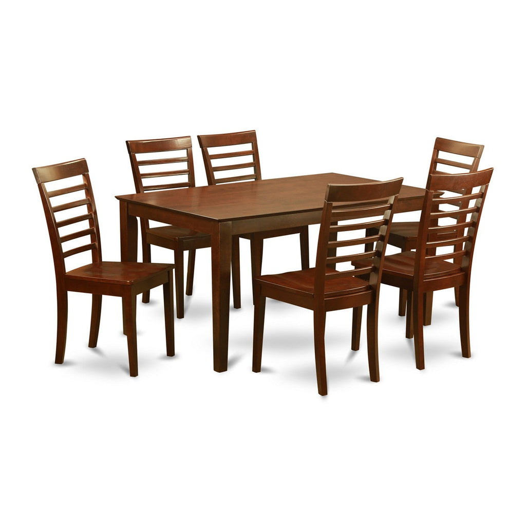 East West Furniture CAML7-MAH-W 7 Piece Dining Table Set Consist of a Rectangle Wooden Table and 6 Dining Room Chairs