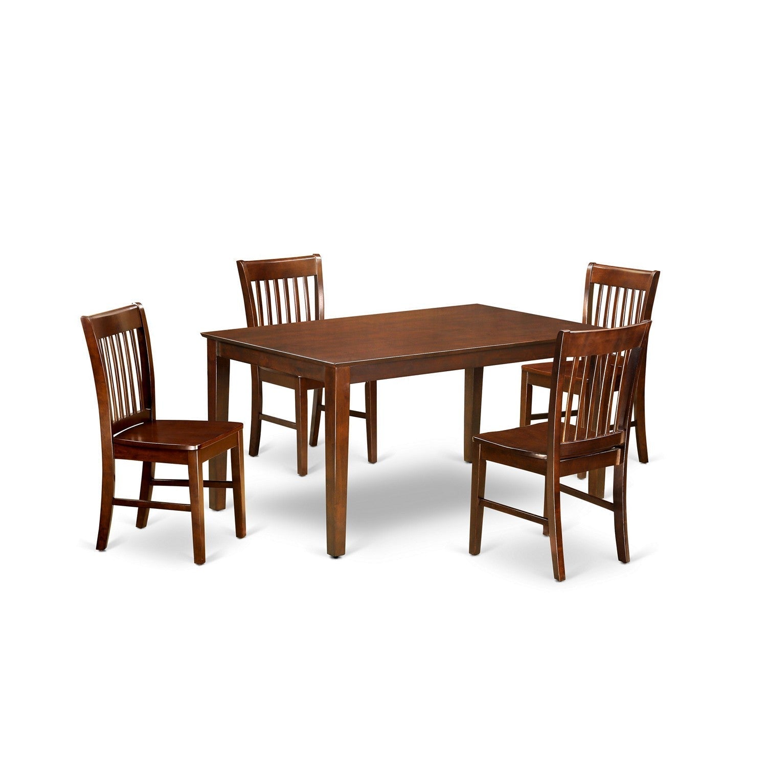 Juego de comedor de 5 piezas East West Furniture CANO5-MAH-W para 4 personas. Incluye una mesa de comedor rectangular y 4 sillas de comedor de cocina.