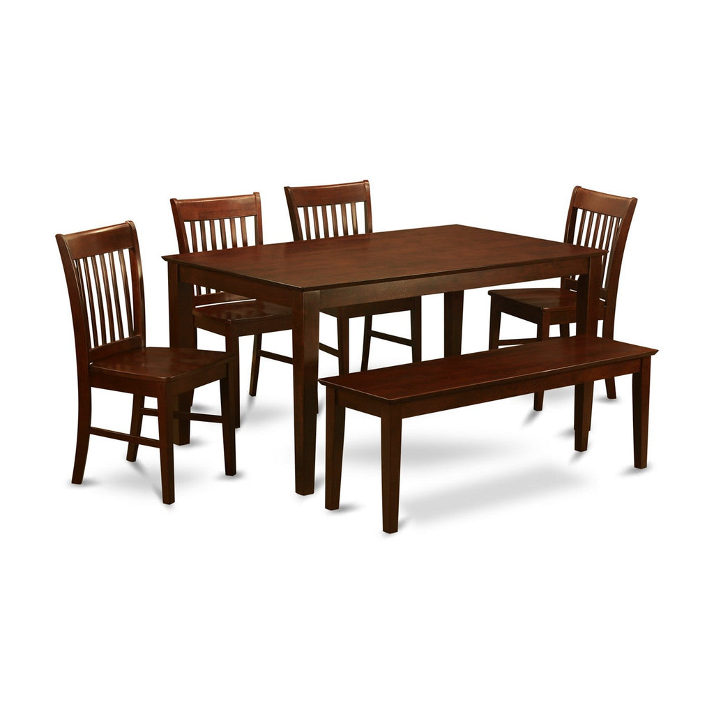 East West Furniture CANO6C-MAH-W 6 Piece Dining Table Set Contains a Rectangle Kitchen Table and 4 Dining Chairs with a Bench