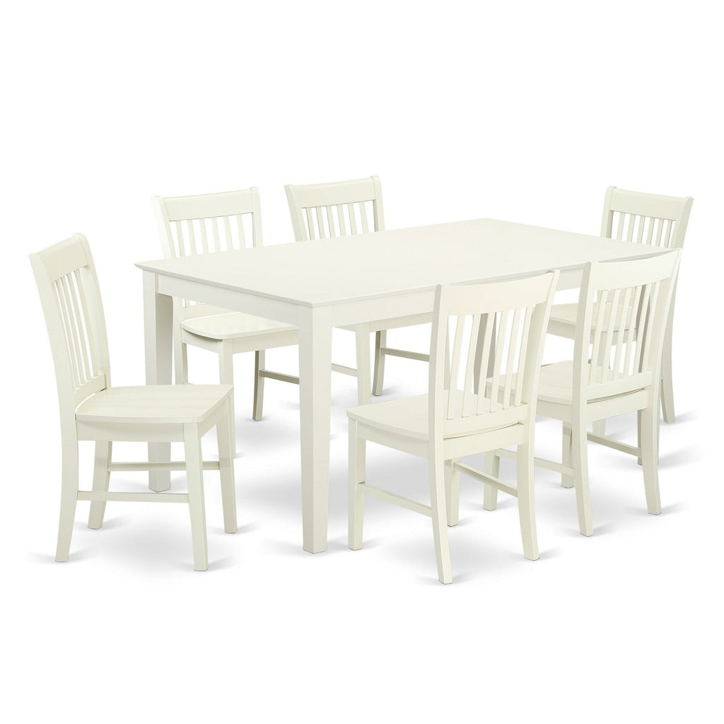 East West Furniture CANO7-LWH-W 7 Piece Dining Table Set Consist of a Rectangle Kitchen Table and 6 Dining Room Chairs, 36x60 Inch, Linen White