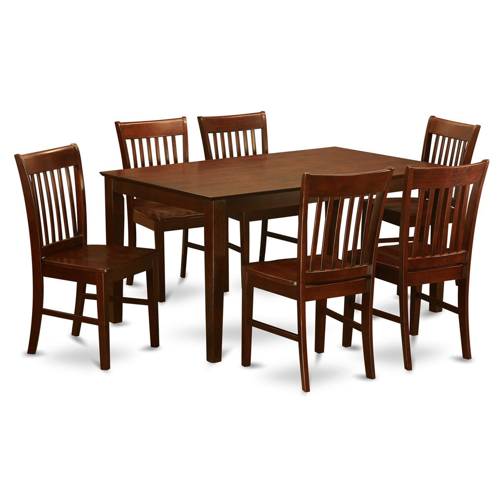 Juego de comedor de 7 piezas CANO7-MAH-W de East West Furniture que consta de una mesa de comedor rectangular y 6 sillas de comedor de cocina.