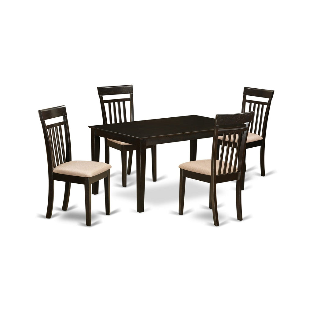 Juego de mesa de cocina de 5 piezas para 4 personas East West Furniture CAP5S-CAP-C. Incluye una mesa de comedor rectangular y 4 sillas de comedor de tela de lino.