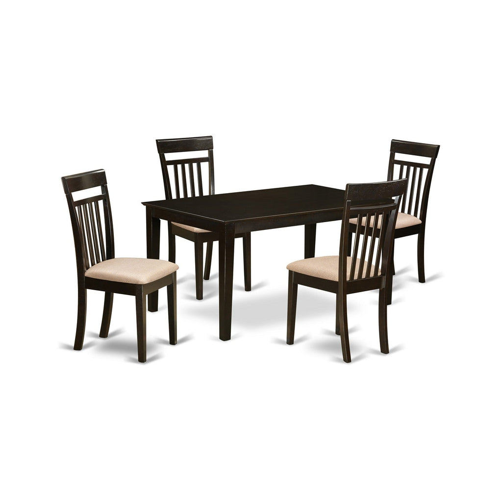 East West Furniture CAP5S-CAP-C 5 Piece Kitchen Table Set for 4 Includes a Rectangle Dining Table and 4 Linen Fabric Dining Room Chairs, 36x60 Inch, Cappuccino