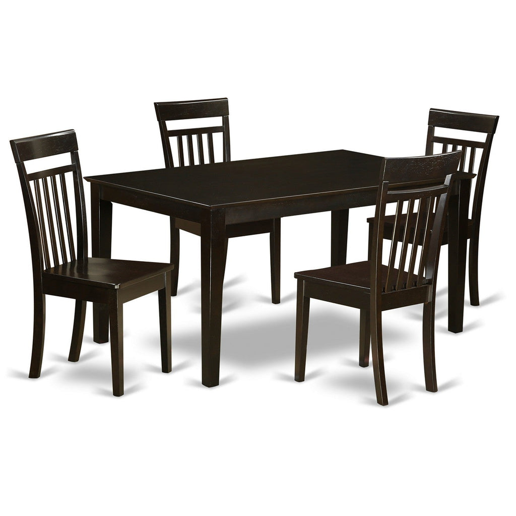 Juego de mesa de comedor de 5 piezas para 4 personas CAP5S-CAP-W de East West Furniture. Incluye una mesa de cocina rectangular y 4 sillas de comedor.
