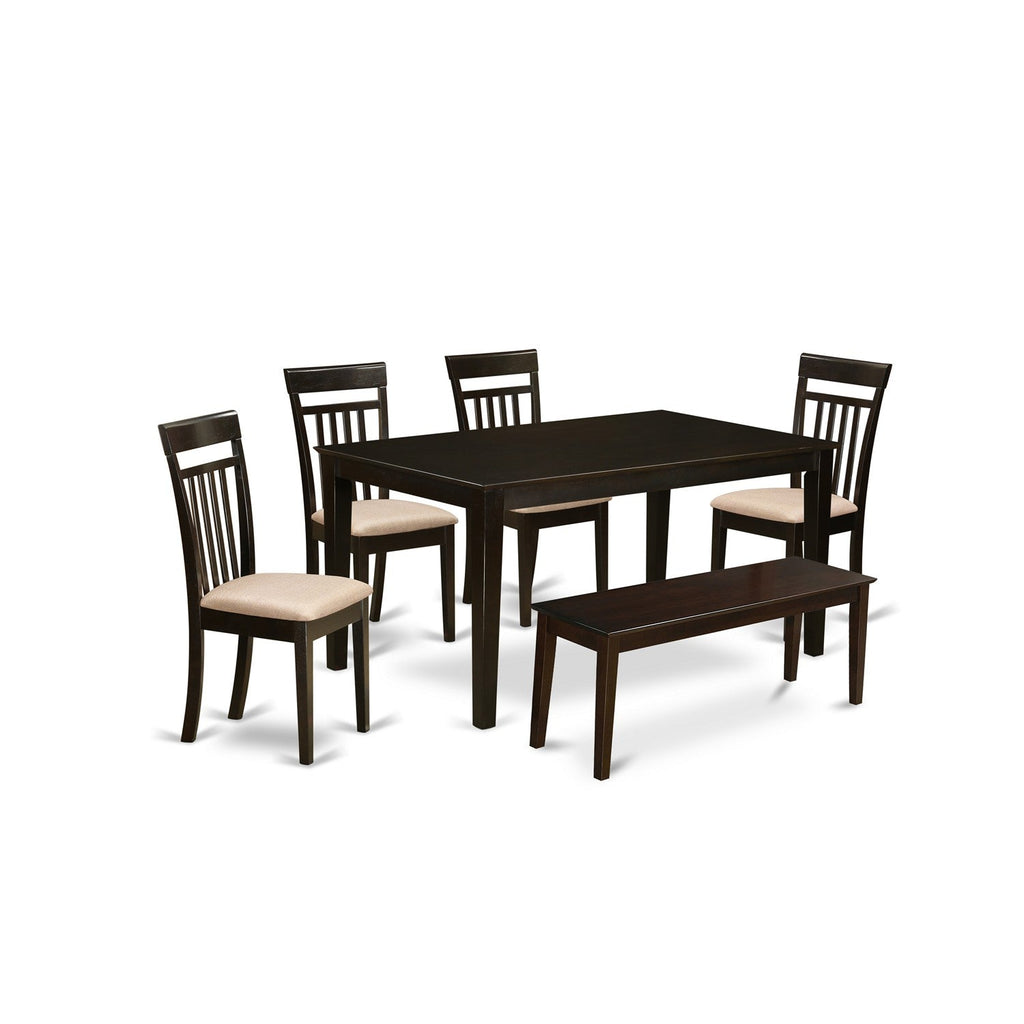 East West Furniture CAP6S-CAP-C 6 Piece Kitchen Table Set Contains a Rectangle Dining Table and 4 Linen Fabric Dining Room Chairs with a Bench